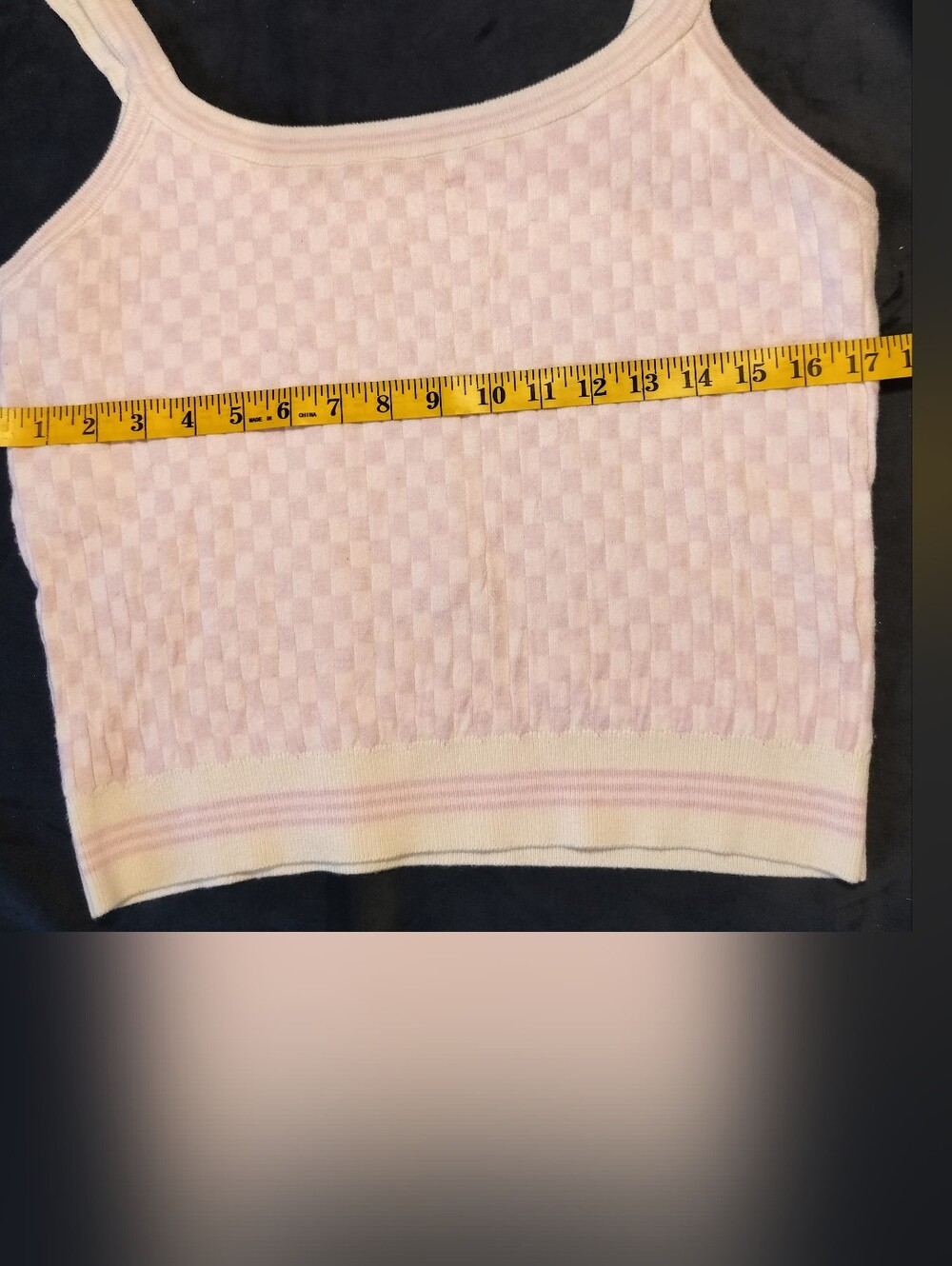 NWT Avec Les Filles Pale Pink And Cream Checker Knit Tank - Medium/Large - Picture 7 of 10